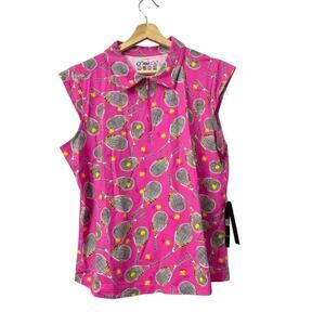 Ibkul Sleeveless Zip Polo Tennis Shirt Pink Small